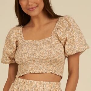 Rylee + Cru Trixie Smocked Puff Sleeve Crop Top in Blossom Size XS